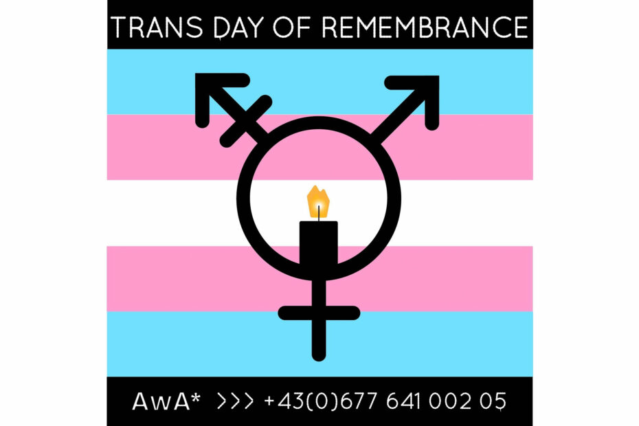 bild trans pride flag kerze text trans day of rememberance awa stern telefonnummer 0043 677 641 0 0 2 0 5