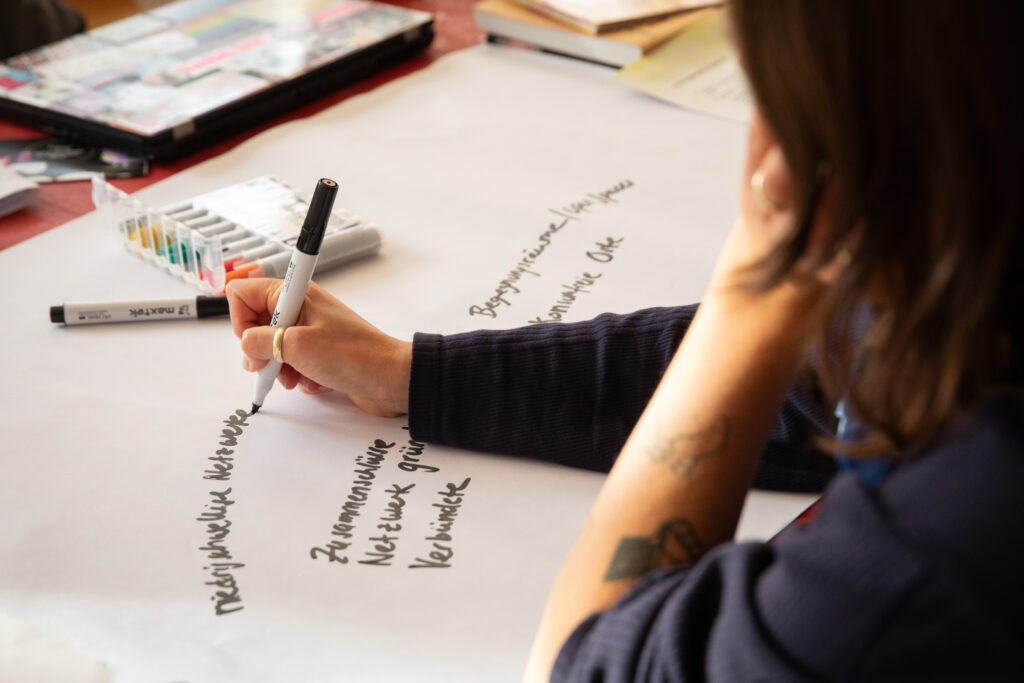 Brainstorming Awareness Konzepte auf einem großen Papier mit Markern